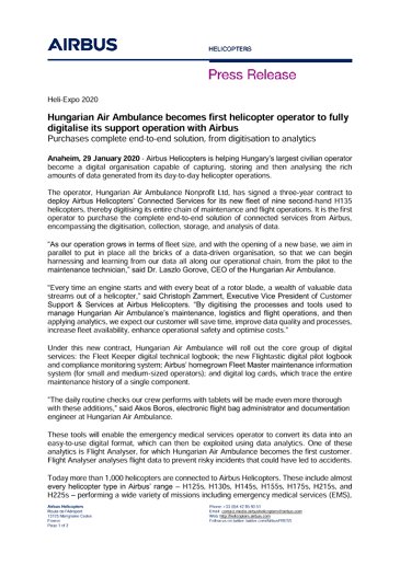  Hungarian Air Ambulance becomes first helicopter operator to fully digitalise its support operation with Airbus