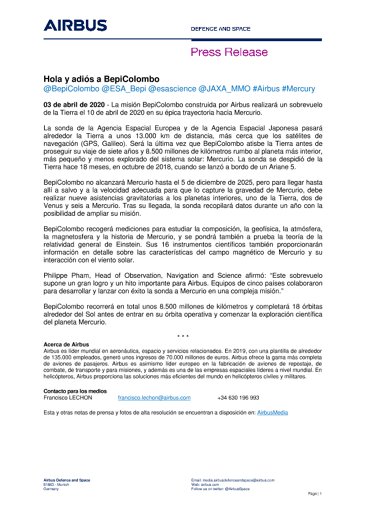 Hola y adiós a BepiColombo 