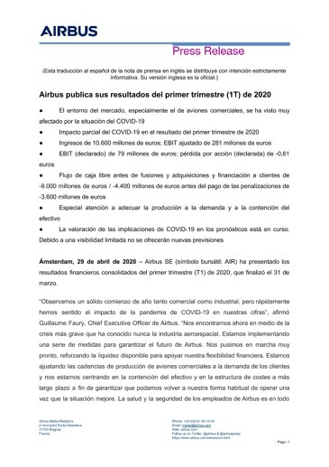 Airbus Reports First Quarter Q1 2020 Results Company Airbus