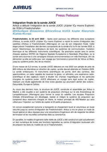 Intégration finale de la sonde JUICE