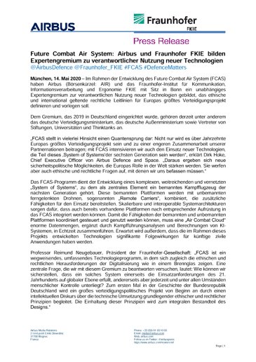 Future Combat Air System: Airbus und Fraunhofer FKIE bilden Expertengremium zu verantwortlicher Nutzung neuer Technologien