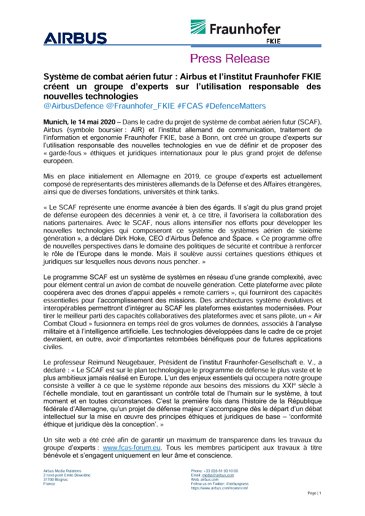 Système de combat aérien futur : Airbus et l’institut Fraunhofer FKIE créent un groupe d’experts sur l’utilisation responsable des nouvelles technologies 