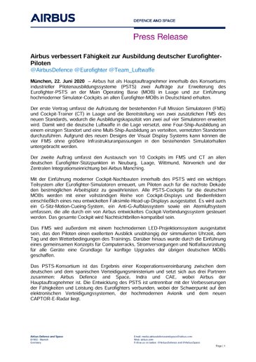 Airbus verbessert Fähigkeit zur Ausbildung deutscher Eurofighter-Piloten