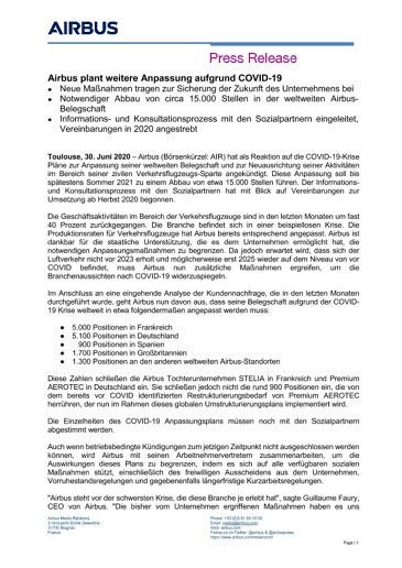 Airbus plant weitere Anpassung aufgrund COVID-19