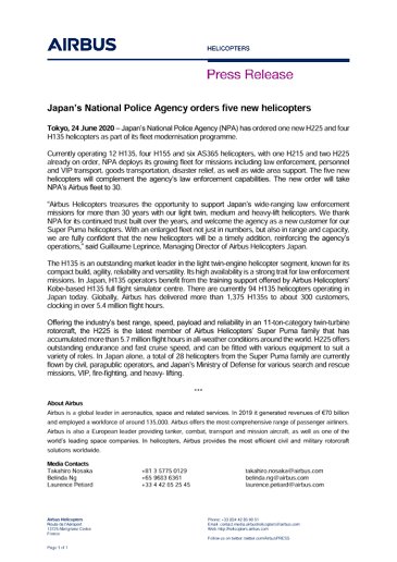 Japan’s National Police Agency orders five new helicopters 