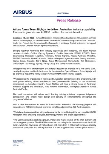 Airbus forms Team Nightjar to deliver Australian industry capability  
