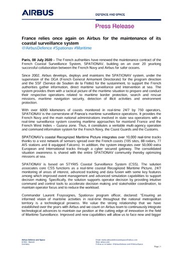 France relies once again on Airbus for the maintenance of its coastal surveillance system