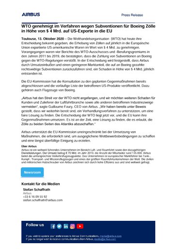 WTO to authorise tariffs on $4 billion of US exports to the European Union in the Boeing Subsidies Case