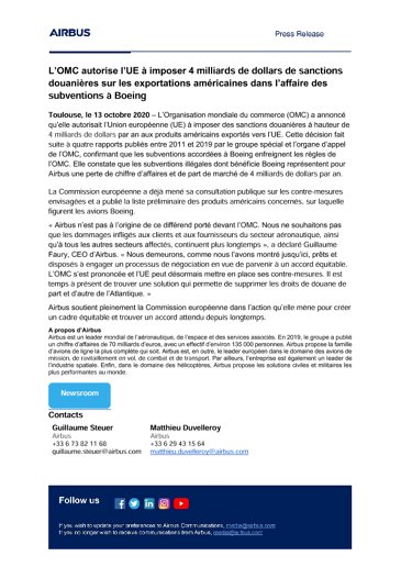 WTO to authorise tariffs on $4 billion of US exports to the European Union in the Boeing Subsidies Case