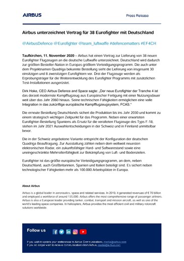  Airbus unterzeichnet Vertrag für 38 Eurofighter mit Deutschland