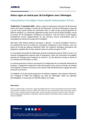 Airbus signe un contrat pour 38 Eurofighters avec l'Allemagne