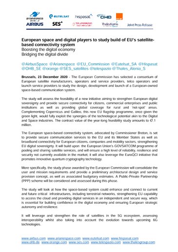 European space and digital players to study build of EU’s satellite-based connectivity system