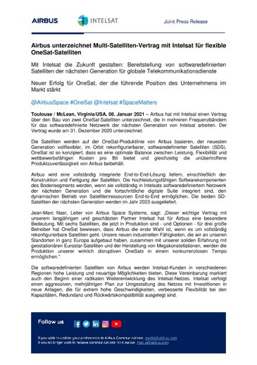 Airbus unterzeichnet Multi-Satelliten-Vertrag mit Intelsat für flexible OneSat-Satelliten