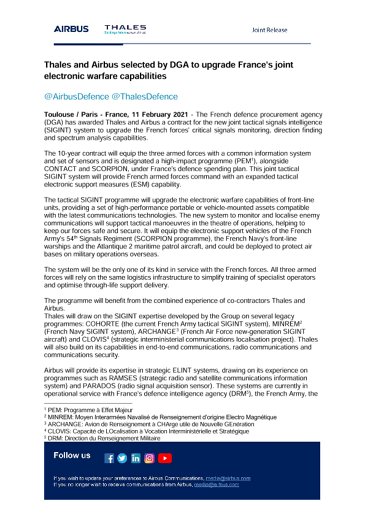 Thales and Airbus selected by DGA to upgrade France's joint electronic warfare capabilities