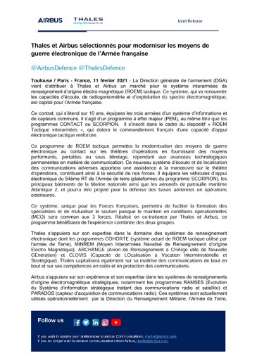 Thales et Airbus sélectionnés pour moderniser les moyens de guerre électronique de l’Armée française