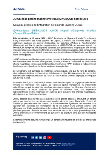 JUICE et sa perche magnétométrique MAGBOOM sont réunis