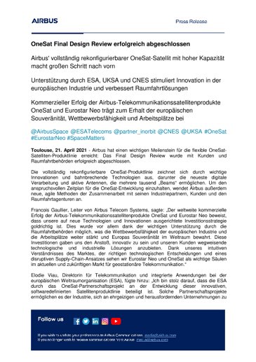 OneSat Final Design Review erfolgreich abgeschlossen