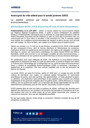 Avant-goût du vide sidéral pour la sonde jovienne JUICE 