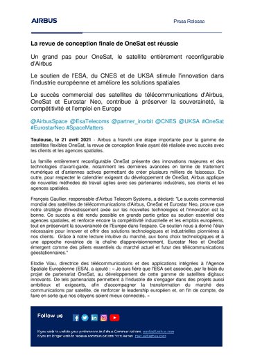 La revue de conception finale de OneSat est réussie