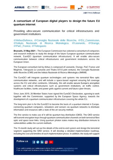 A consortium of European digital players to design the future EU quantum internet