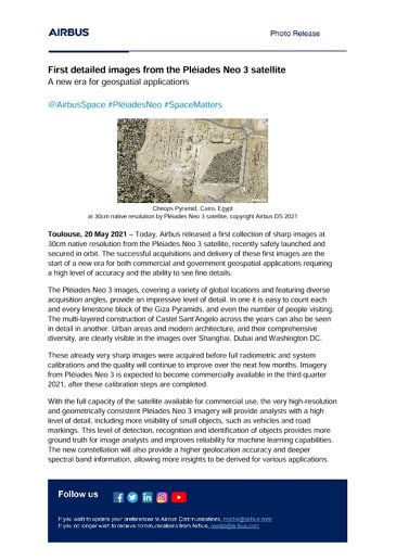 First detailed images from the Pléiades Neo 3 satellite