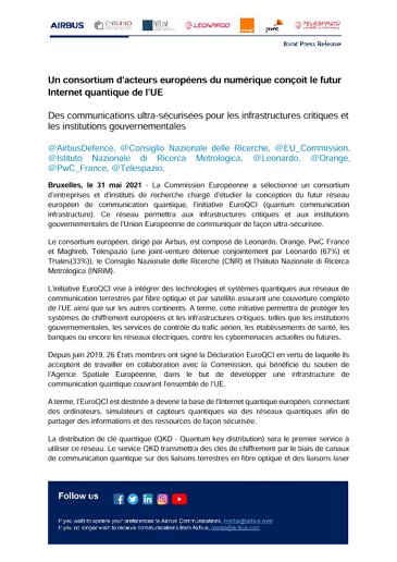 Un consortium d'acteurs européens du numérique conçoit le futur Internet quantique de l'UE
