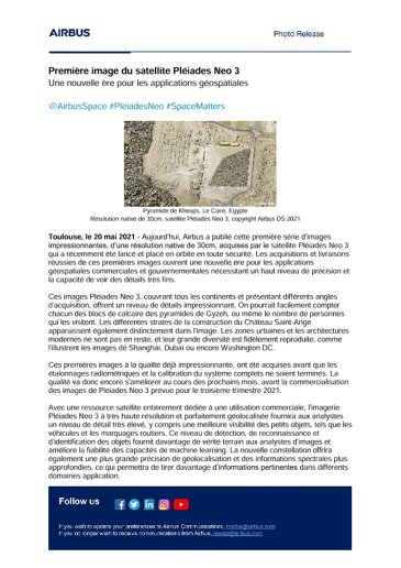Première image du satellite Pléiades Neo 3