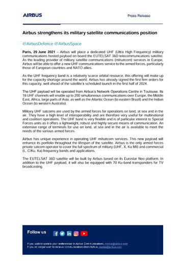 Airbus strengthens its military satellite communications position
