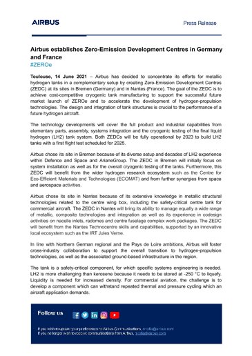 Airbus establishes Zero-Emission Development Centres in Germany and France