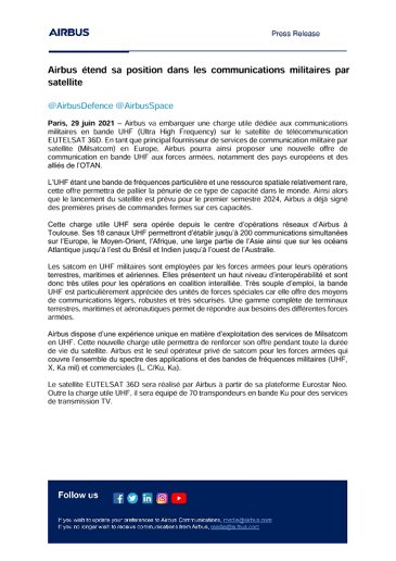 Airbus étend sa position dans les communications militaires par satellite