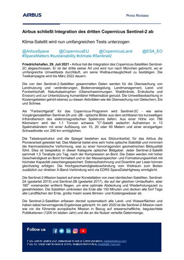 Airbus schließt Integration des dritten Copernicus Sentinel-2 ab