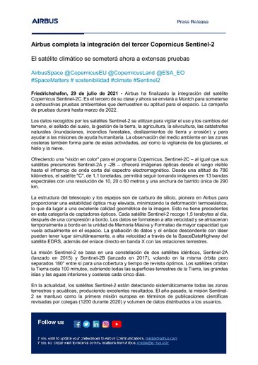 Airbus completa la integración del tercer Copernicus Sentinel-2