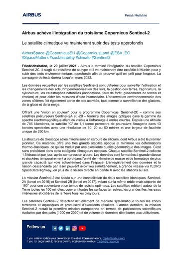 Airbus achève l'intégration du troisième Copernicus Sentinel-2