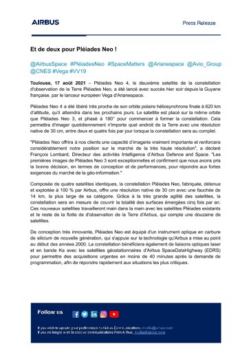 Et de deux pour Pléiades Neo !
