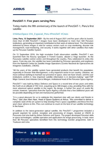 PerúSAT-1: Five years serving Peru