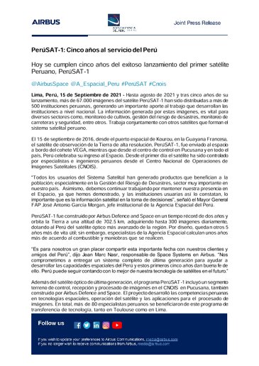 PerúSAT-1: Cinco años al servicio del Perú