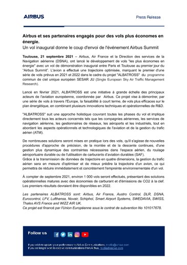 Airbus et ses partenaires engagés pour des vols plus économes en énergie.