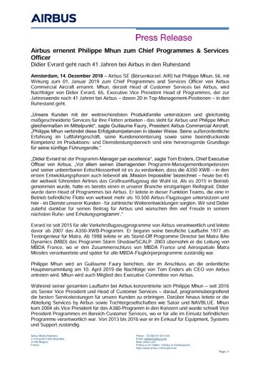 Airbus appoints Philippe Mhun Chief Programmes & Services Officer
