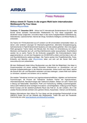 Airbus shortlists 51 teams for Fly Your Ideas global competition