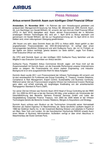 Airbus ernennt Dominik Asam zum künftigen Chief Financial Officer