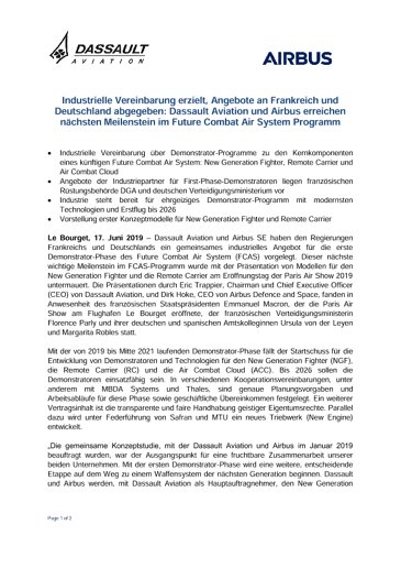 Industrielle Vereinbarung erzielt, Angebote an Frankreich und Deutschland abgegeben: Dassault Aviation und Airbus erreichen nächsten Meilenstein im Future Combat Air System Programm 