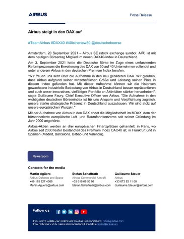Airbus steigt in den DAX auf 