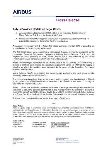 Airbus Provides Update On Legal Cases Company Airbus
