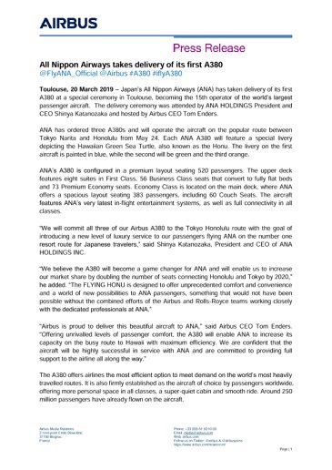 All Nippon Airways takes delivery of its first A380