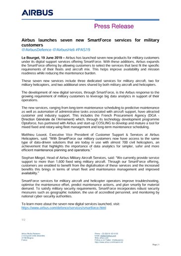 Airbus launches seven new SmartForce services for military customers 