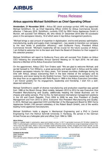 Airbus appoints Michael Schöllhorn as Chief Operating Officer 
