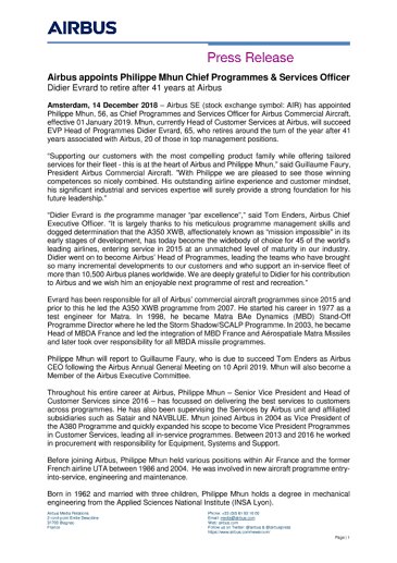 Airbus appoints Philippe Mhun Chief Programmes & Services Officer