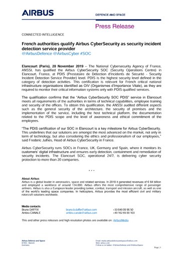 French authorities qualify Airbus CyberSecurity as security incident detection service provider