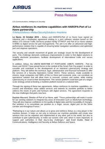Airbus reinforces its maritime capabilities with HAROPA-Port of Le Havre partnership