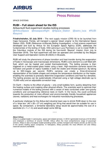 RUBI – Full steam ahead for the ISS